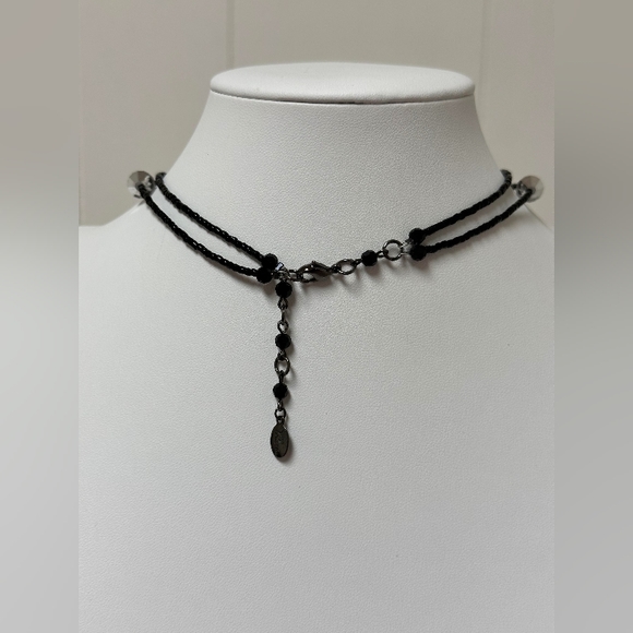 YOLANTA COLLECTION HANDMADE NECKLACE DOUBLE/JET BLACK  AND CLEAR CRYSTAL 15”. - Picture 6 of 11